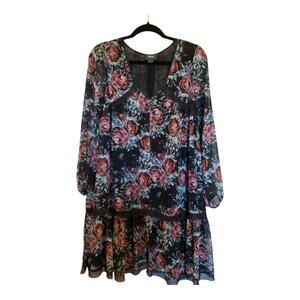 Maeve Anthropologie Augusta swing Trapeze dress black floral Small Rose Boho
